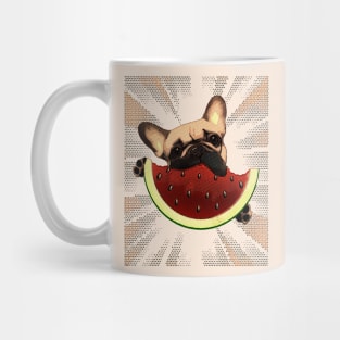 French bulldog and Watermelon, summer with frenchie, 80 s, 70 s, typography, old school, cool, bright Mug